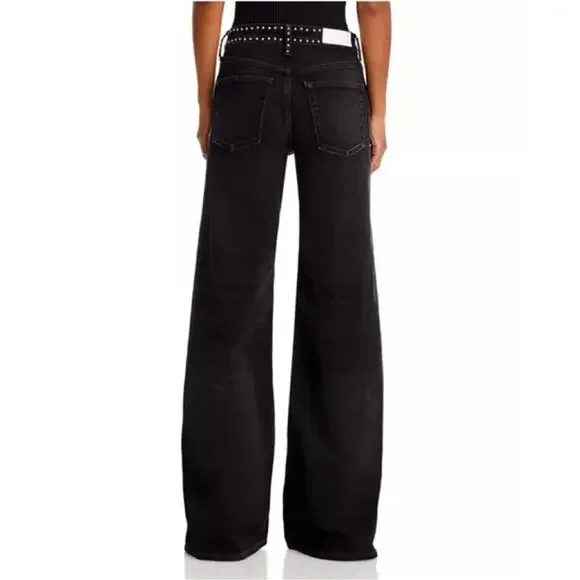Re/Done Studded Mid Rise Wide Leg Pants - Size 26 - Washed Black - Picture 3 of 10